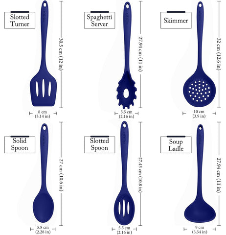 Culinary Couture blue ladle with heat-resistant silicone.