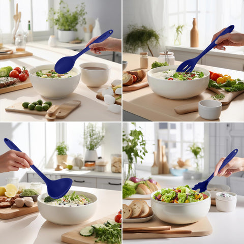 Culinary Couture blue spatula protecting nonstick surfaces.