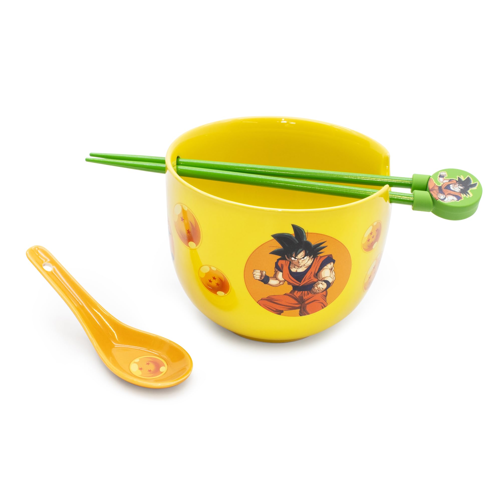 Culture Fly Dragon Ball Z ramen bowl set in yellow, full three-piece display for fans.