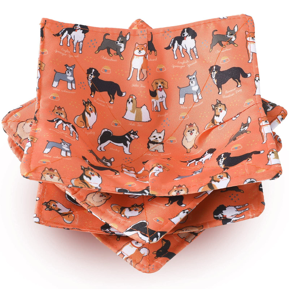 Cunhill bowl cozy with orange dog pattern protects surfaces while handling hot bowls