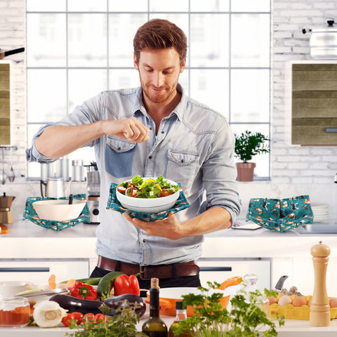 Cunhill kitchen display with dog-pattern bowls adds charm and protection