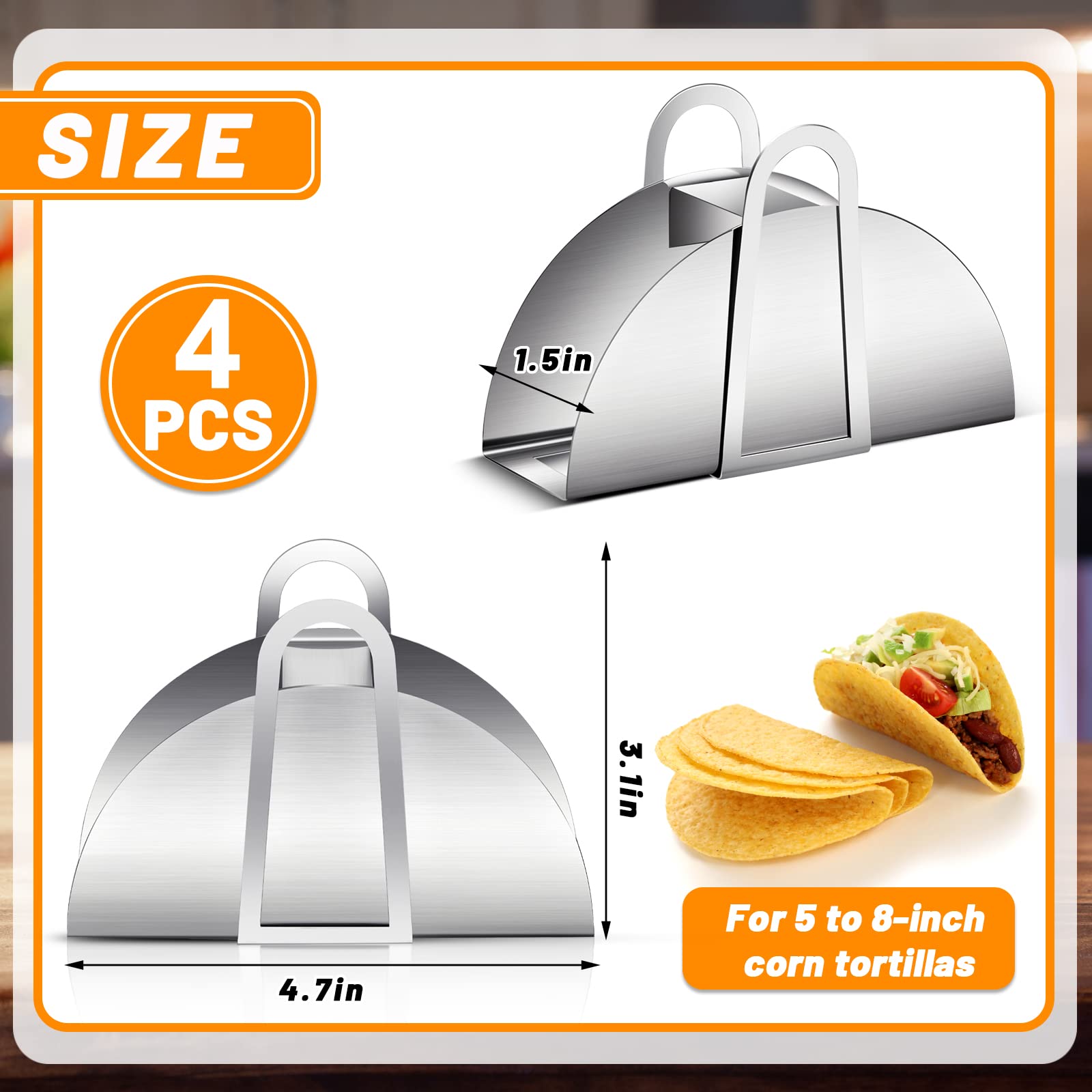 Cunhill taco holder clip close-up shows sturdy stainless steel construction