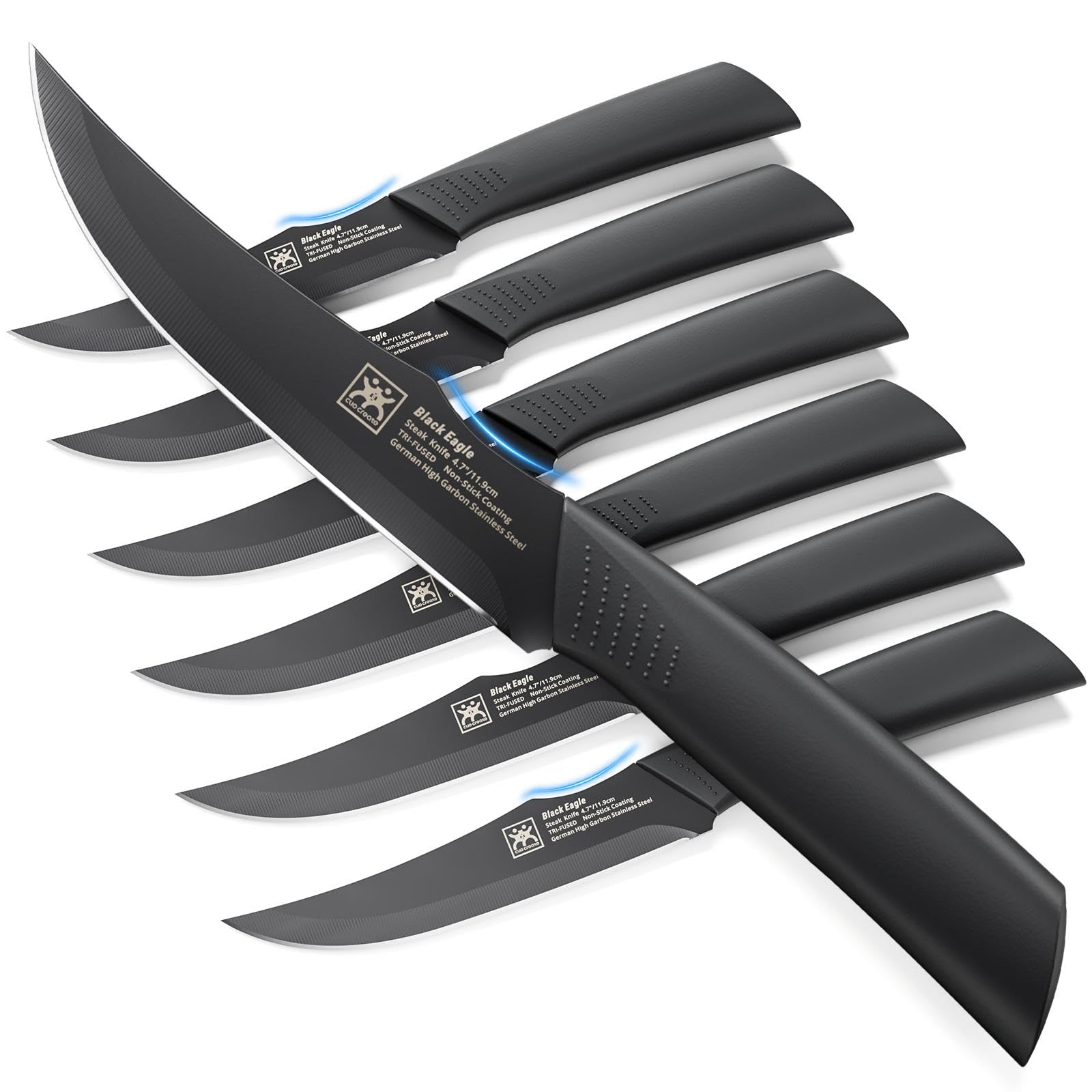 CuoCreate steak knives 4.7-inch blade close-up for smooth, precise cuts.
