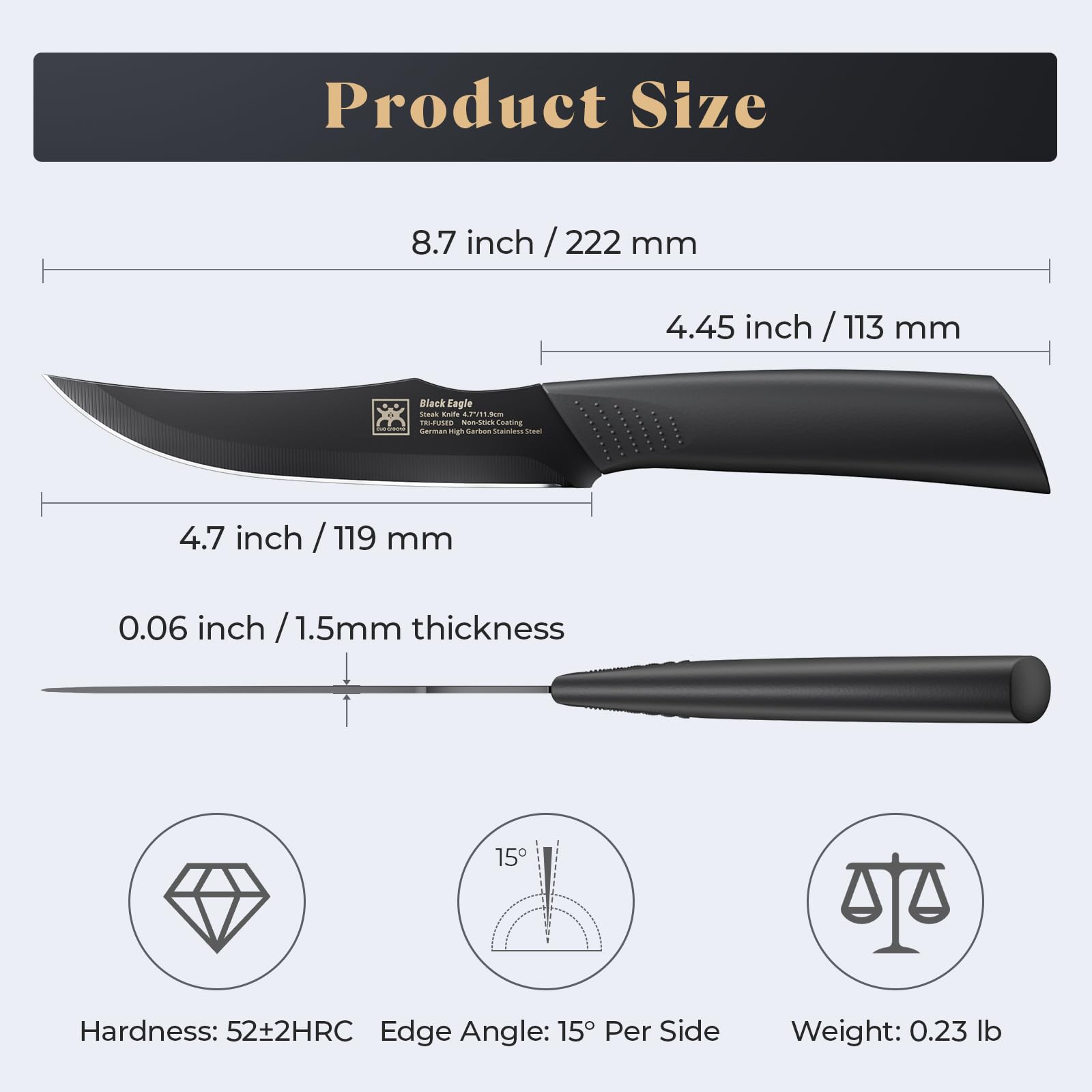 CuoCreate knife set in stylish block emphasizes premium yet easy maintenance.