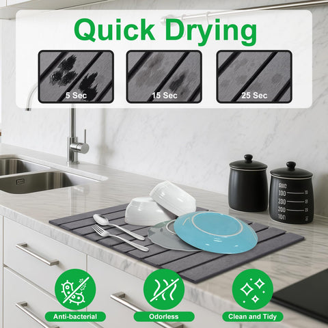 Diatomite-based Cuomaop mat absorbs water instantly after washing dishes.