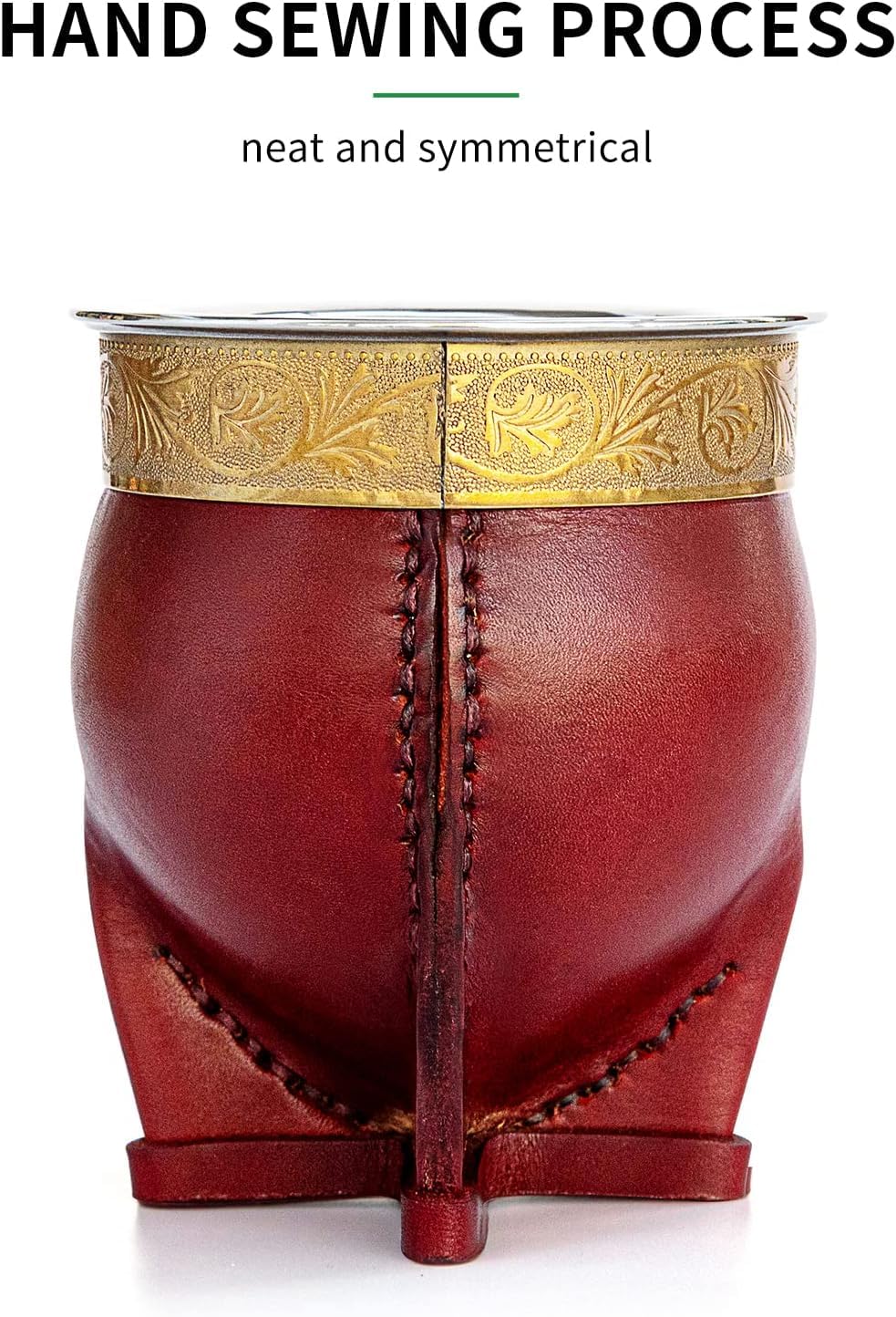 Leather outer finish on Cuopru cup provides grip and refined appearance.