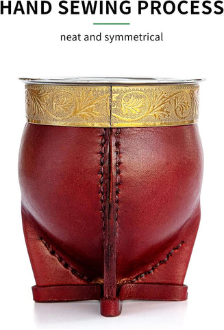Leather outer finish on Cuopru cup provides grip and refined appearance.