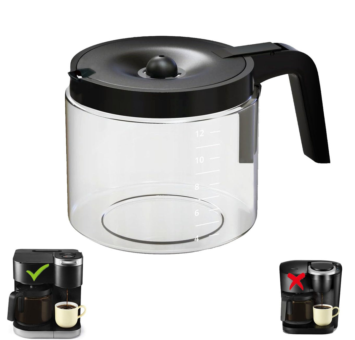 CUPALL 12-cup carafe glass body shows durable borosilicate for hot coffee.