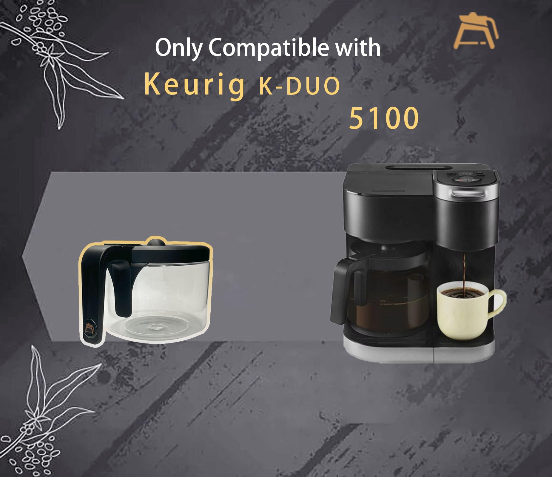 CUPALL carafe compatible with Keurig K-Duo 5100 for quick replacement.
