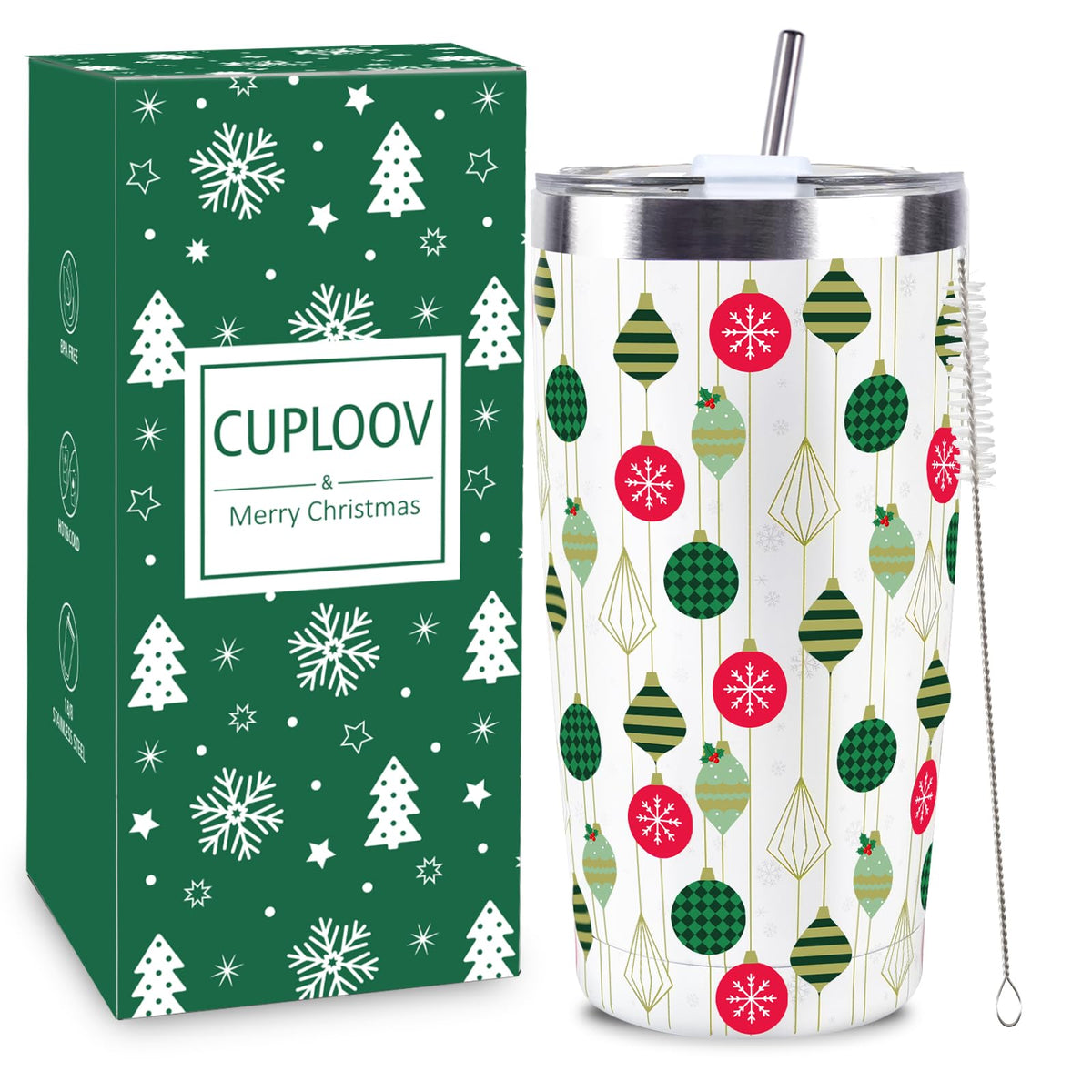 CUPLOOV Christmas tumbler white 20oz, ideal for hot coffee on chilly mornings.