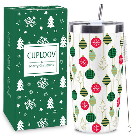 CUPLOOV Christmas tumbler white 20oz, ideal for hot coffee on chilly mornings.
