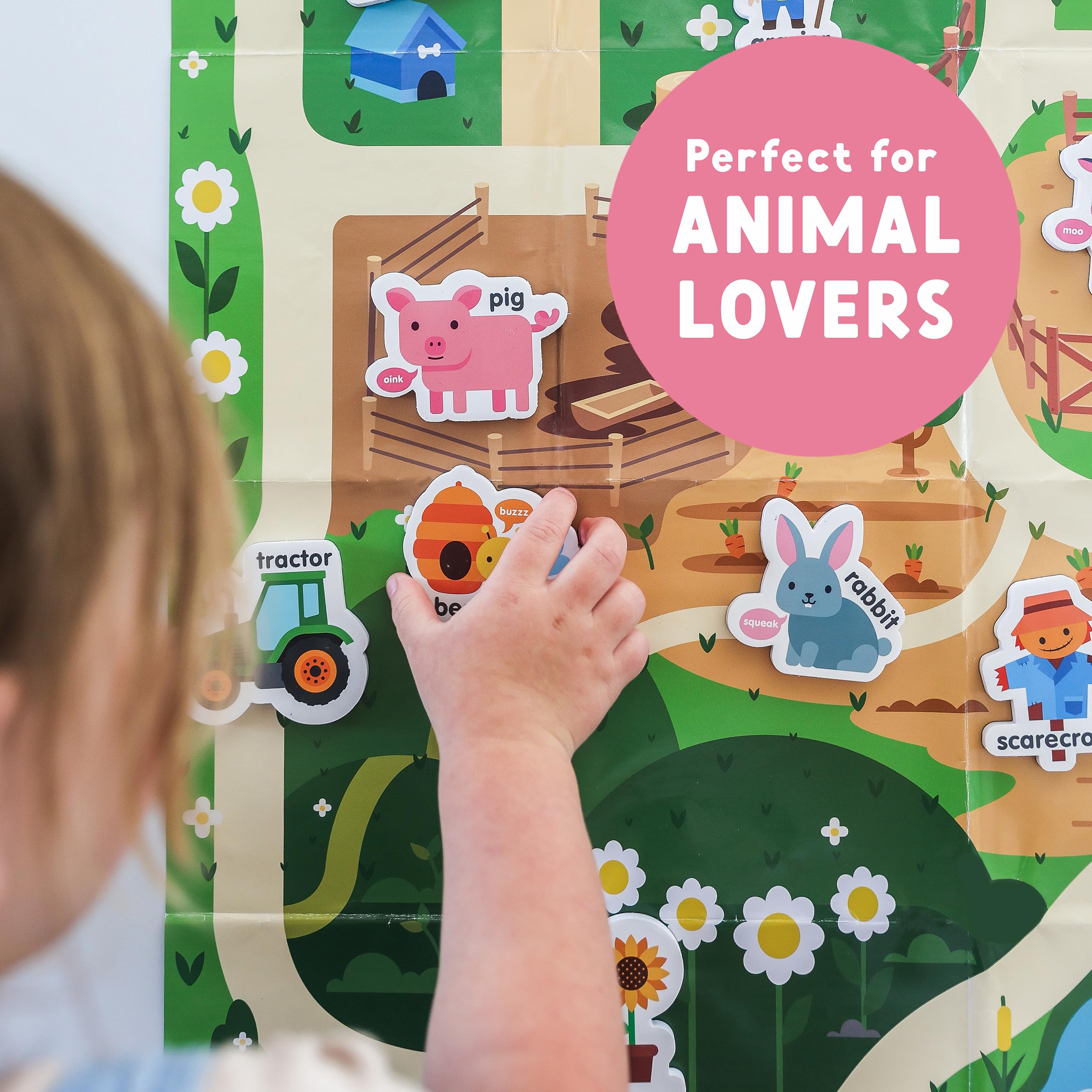 Curious Columbus farm magnets cat aiding recognition and pretend play