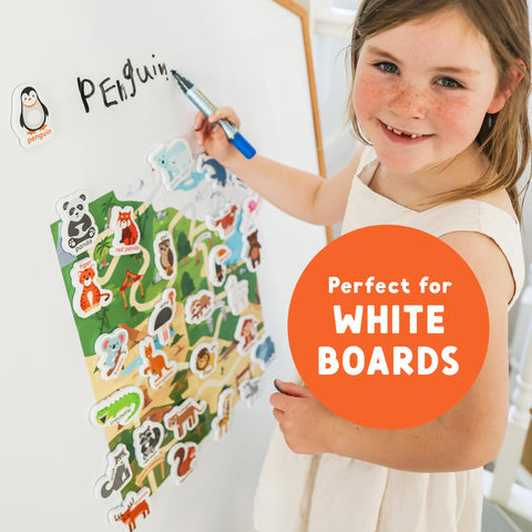 Curious Columbus giraffe magnet fosters vocabulary growth while kids role-play safari adventures.