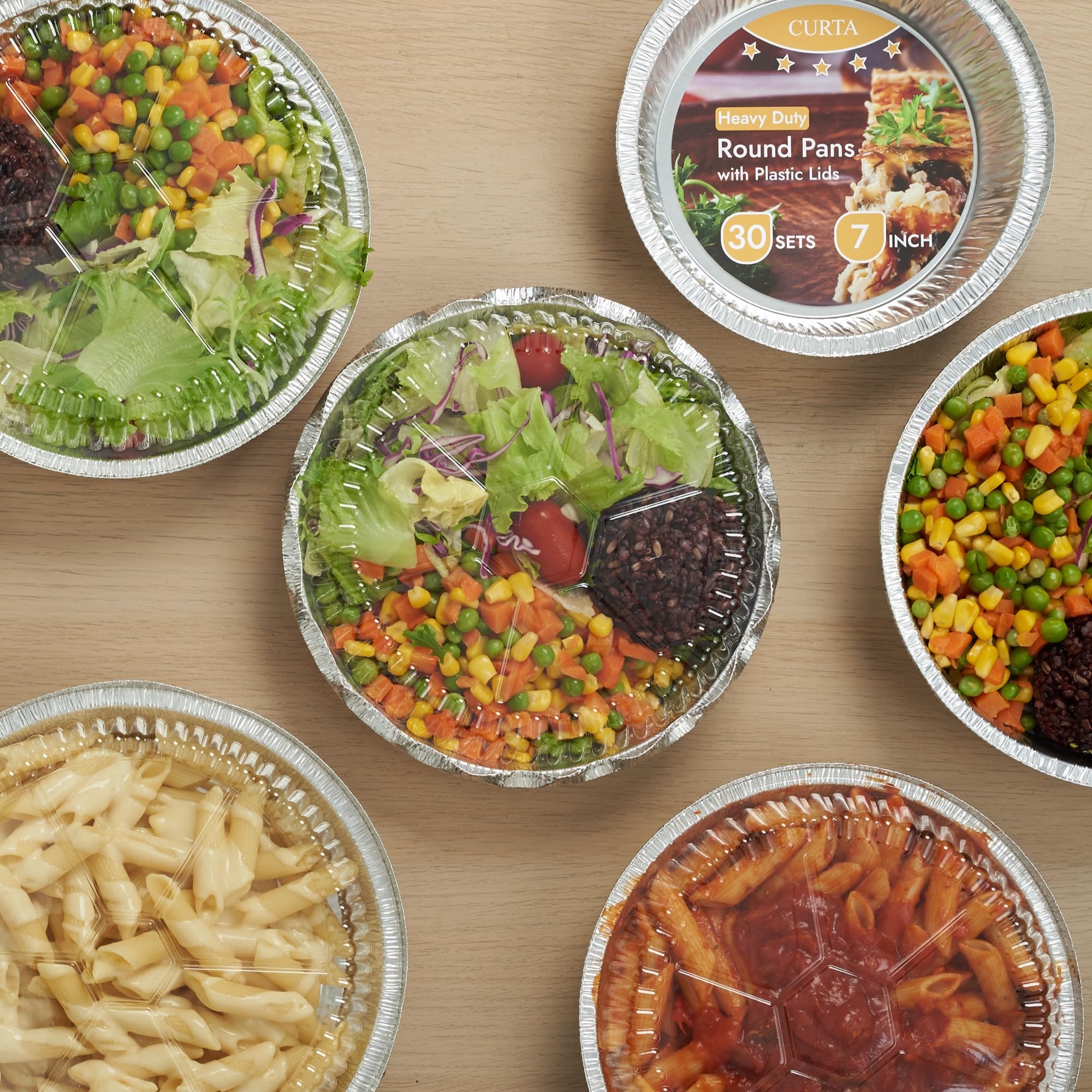 CURTA round aluminum foil pan for baking and storing leftovers.