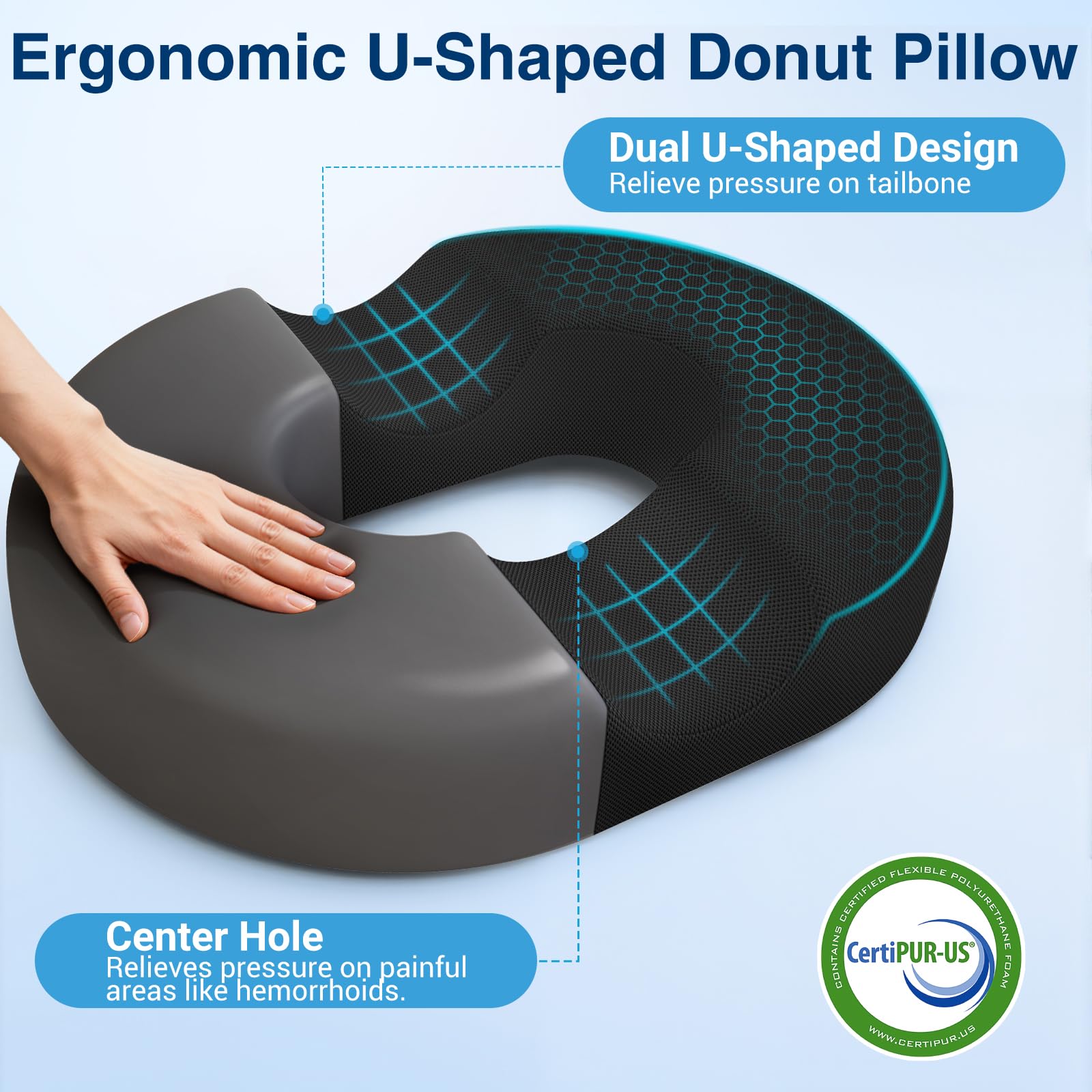 CushZone memory foam donut pillow provides lasting support