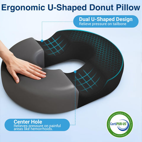 CushZone memory foam donut pillow provides lasting support