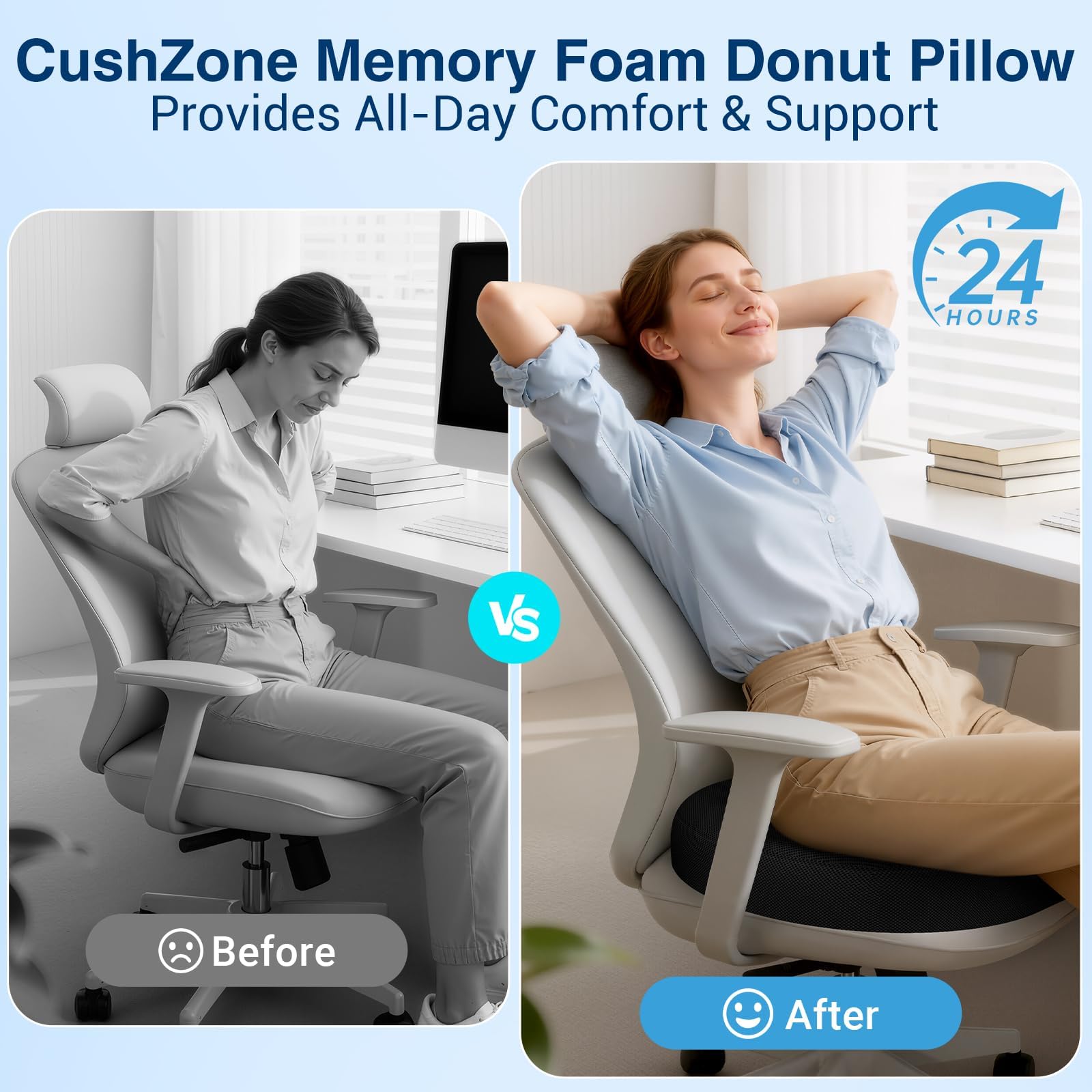 CushZone non-slip bottom ensures stable seating on any chair