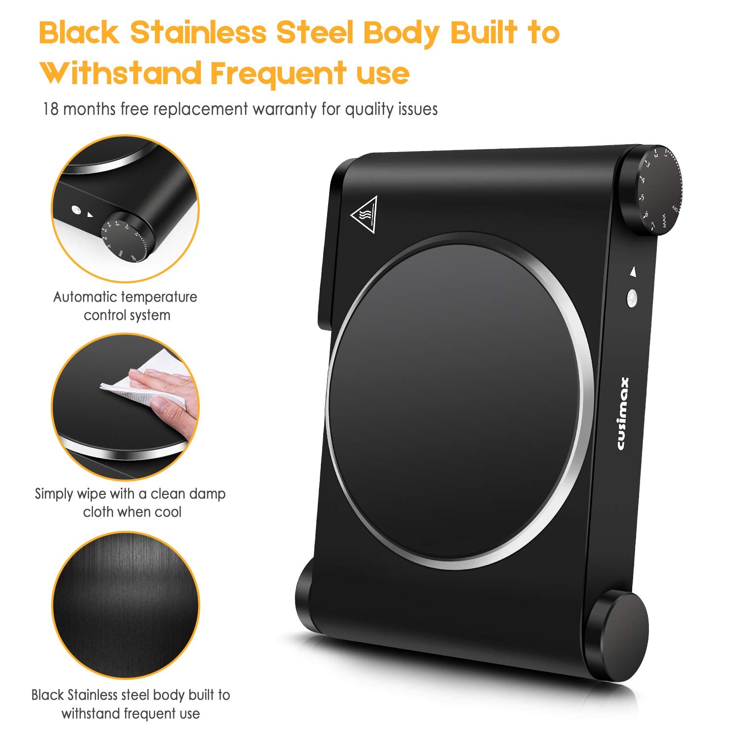 Durable black stainless steel body designed for frequent use.