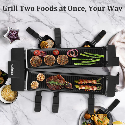 CUSIMAX Raclette Grill with two independent plates for versatile cooking
