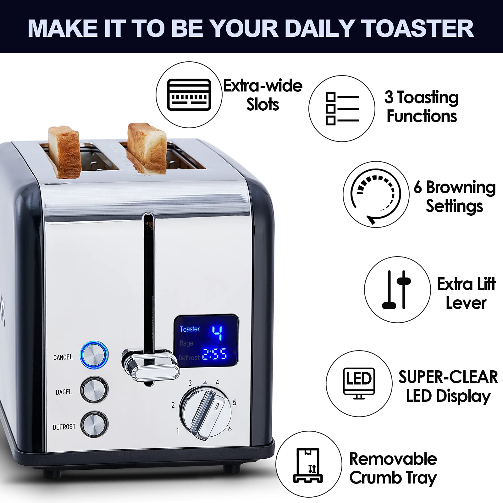 CUSIMAX toaster extra-wide slots fit thick breads for versatile breakfasts