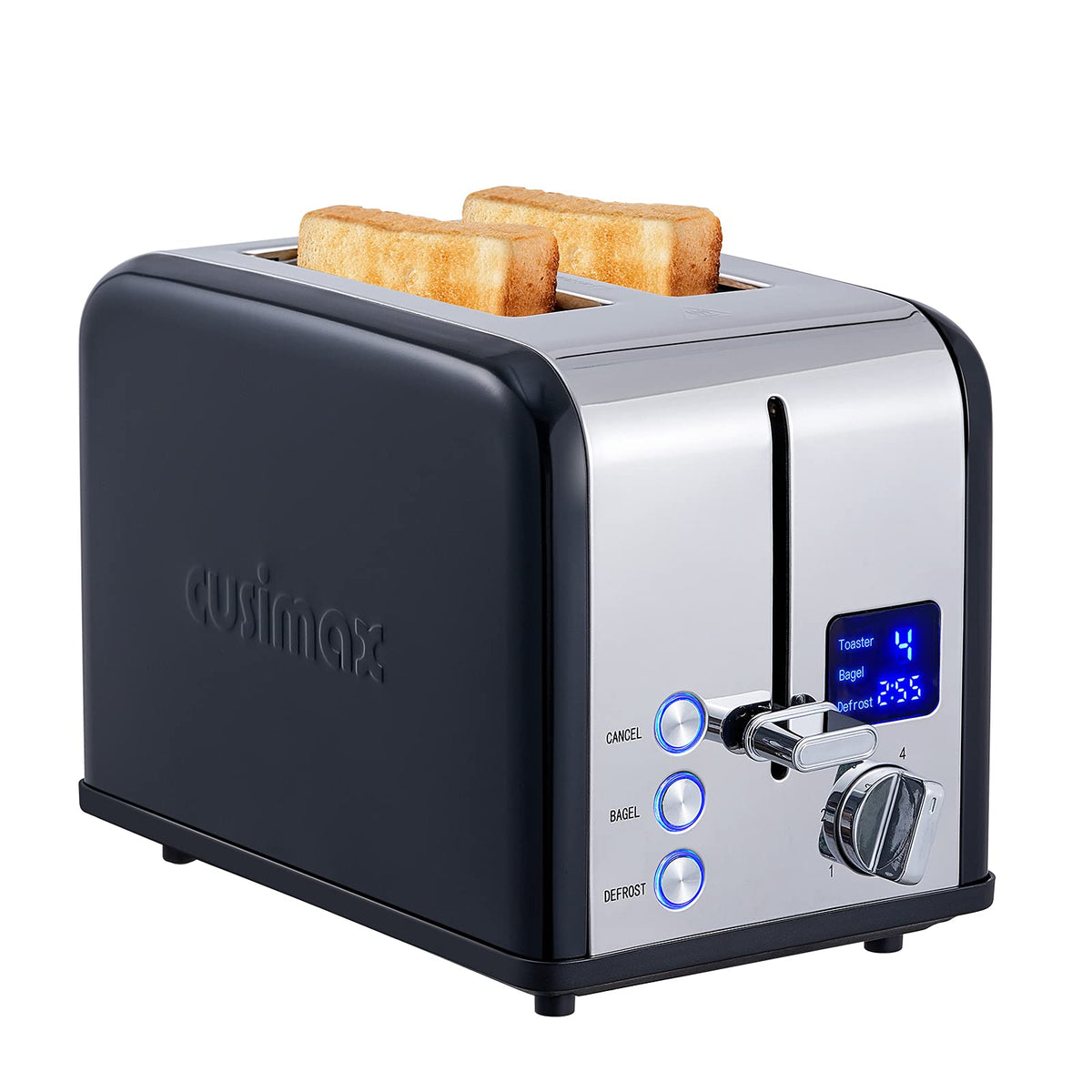 CUSIMAX toaster with front LED display shows timing for precise browning