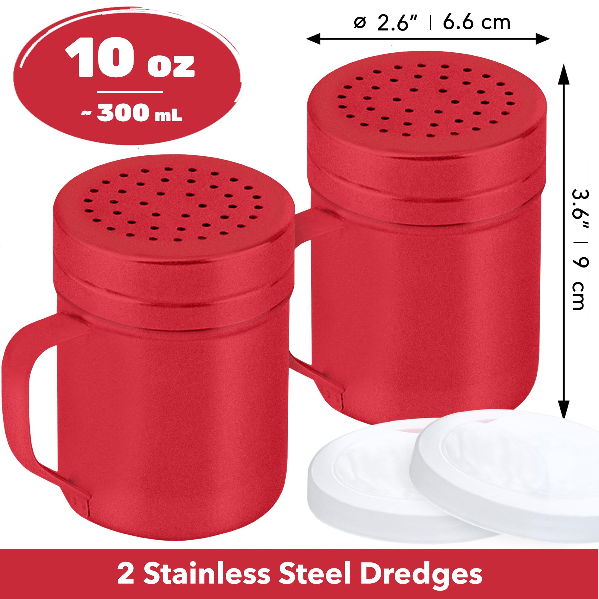 CUSINIUM red dredge close-up with twist-off lid for controlled pouring