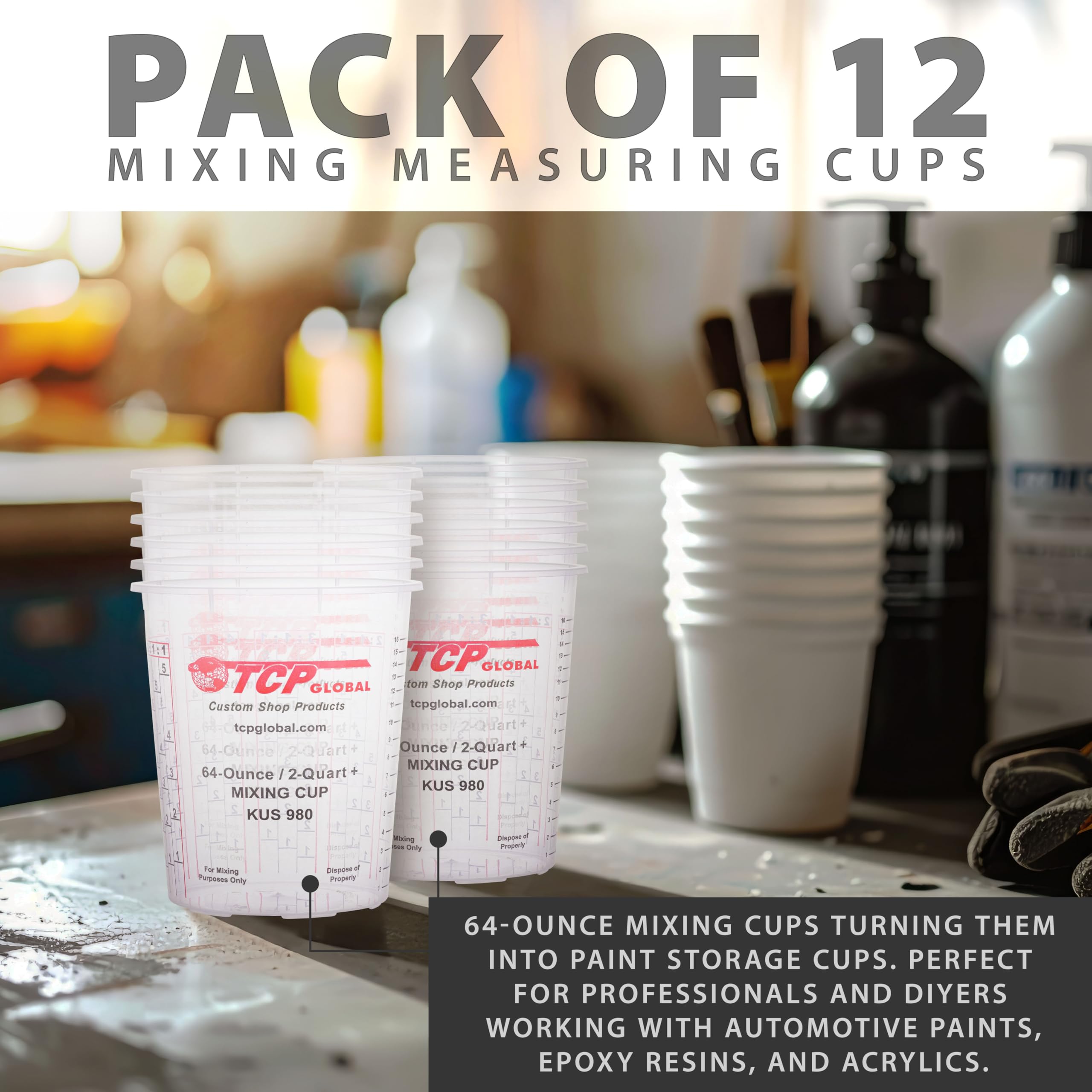 Custom Shop cups suit auto shops, artists, and DIY enthusiasts for resin and paint