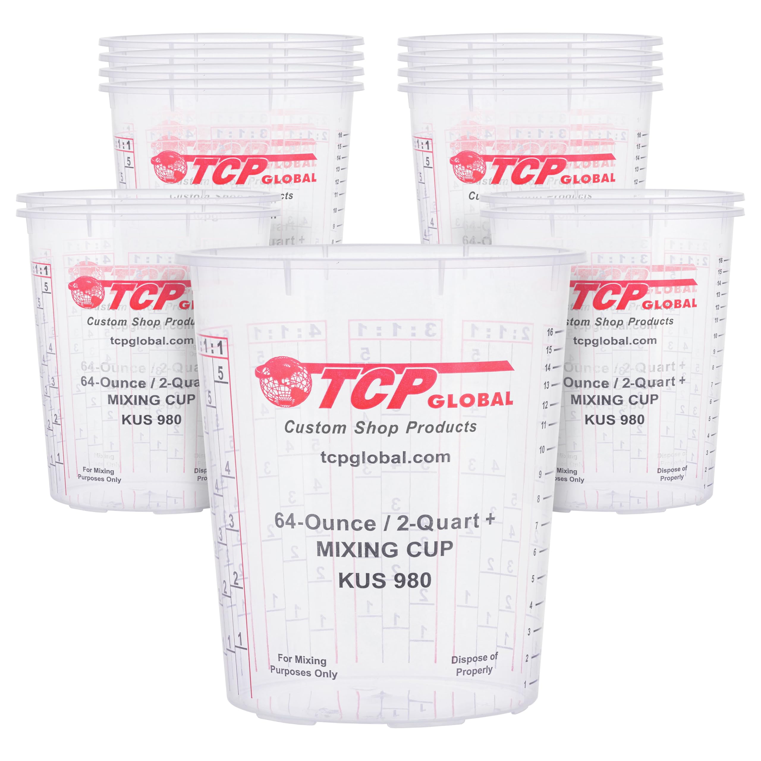 Custom Shop 64 oz paint mixing cups with clear visibility for precise mixing