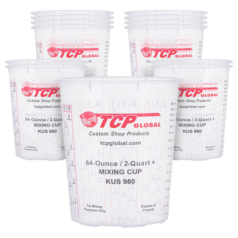 Custom Shop 64 oz paint mixing cups with clear visibility for precise mixing
