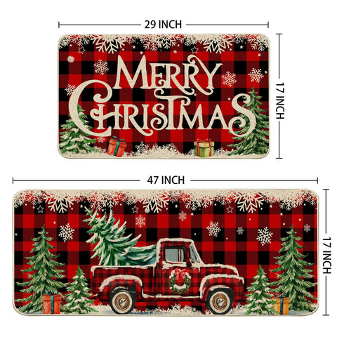 Cusugbaso farmhouse truck red buffalo plaid rug with fade-resistant color.