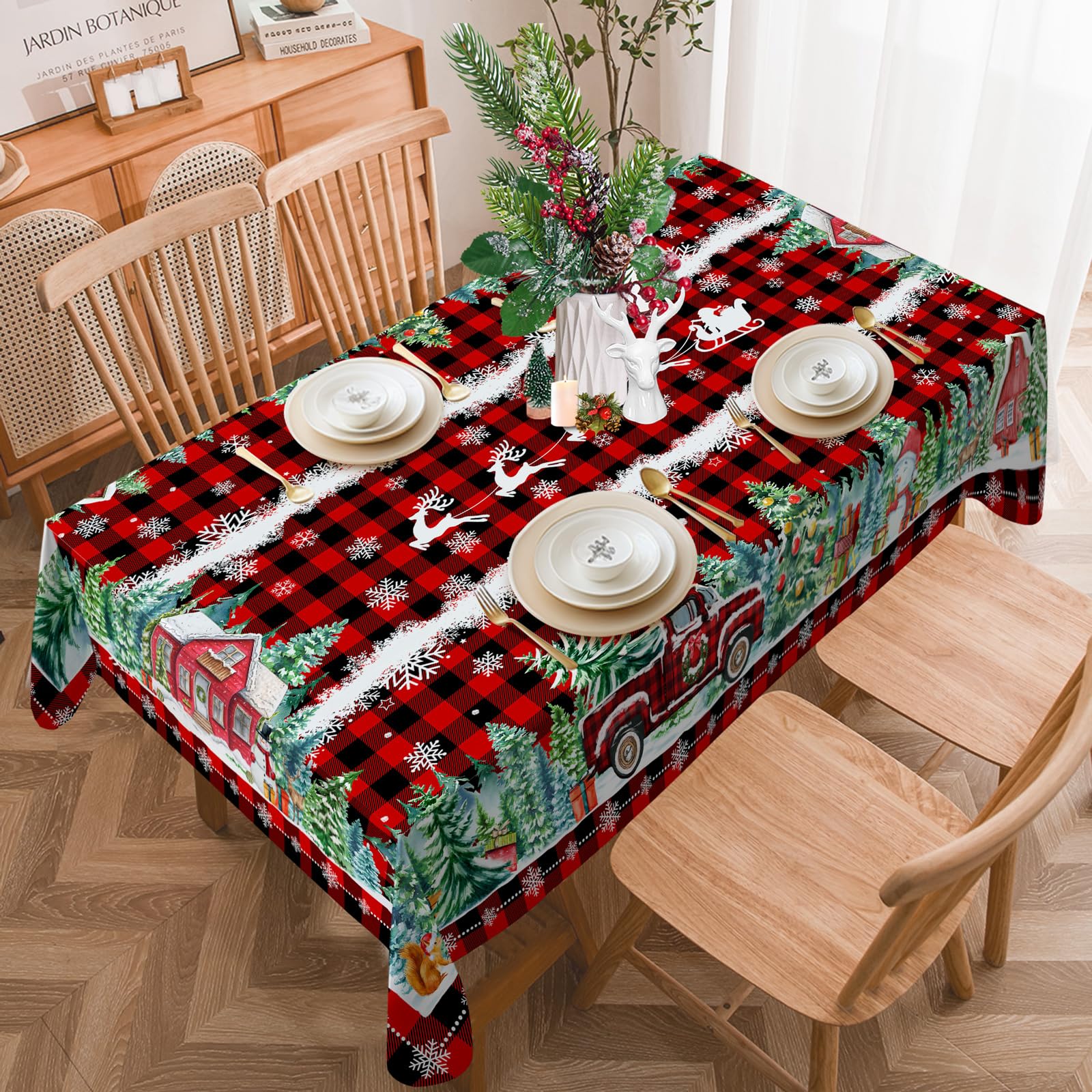 Cusugbaso red plaid design with water-resistant coating for easy spill cleanup.