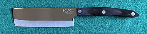Cutco Nakiri knife full-tang ergonomic handle for comfortable grip.