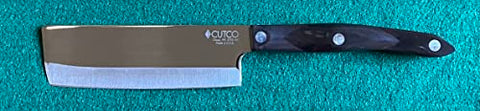 Cutco Nakiri knife full-tang ergonomic handle for comfortable grip.