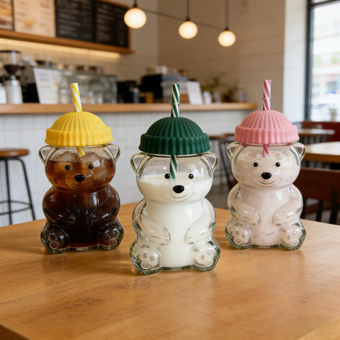 Glass Bear Cup is heat-resistant borosilicate glass for hot or cold drinks.