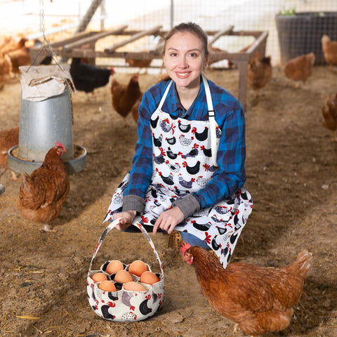 Cutecrop hen rooster design enhances rustic charm while collecting eggs.