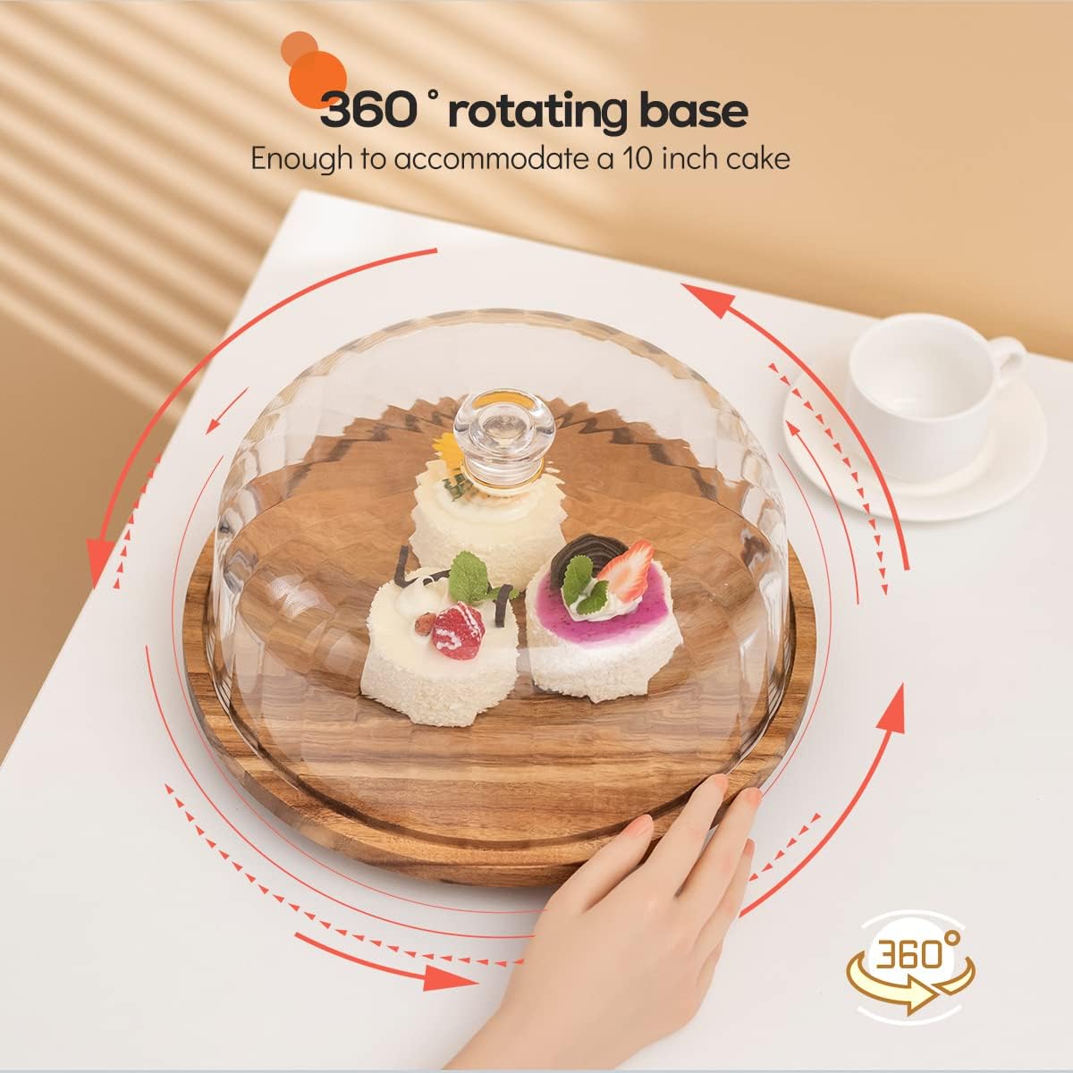Cutesun rotating cake stand with dome for easy serving
