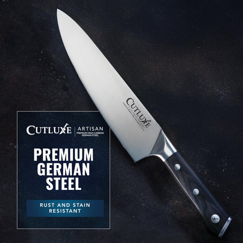 Cutluxe artisan series packaging and branding display.