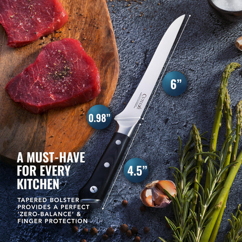 Cutluxe filleting-ready knife ready for precise seafood preparation.