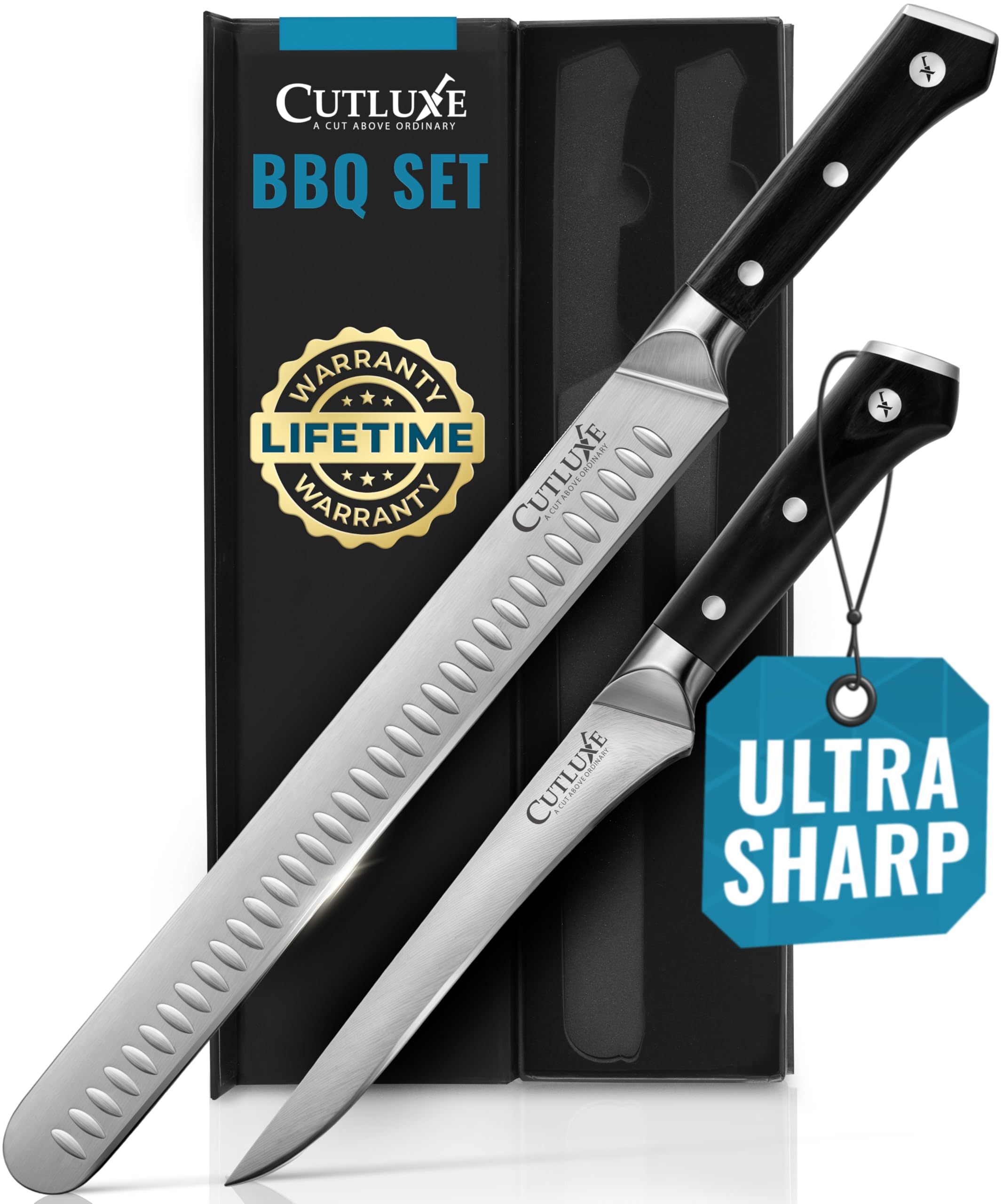 Cutluxe brisket-slicing knife 12-inch for precise, clean cuts.