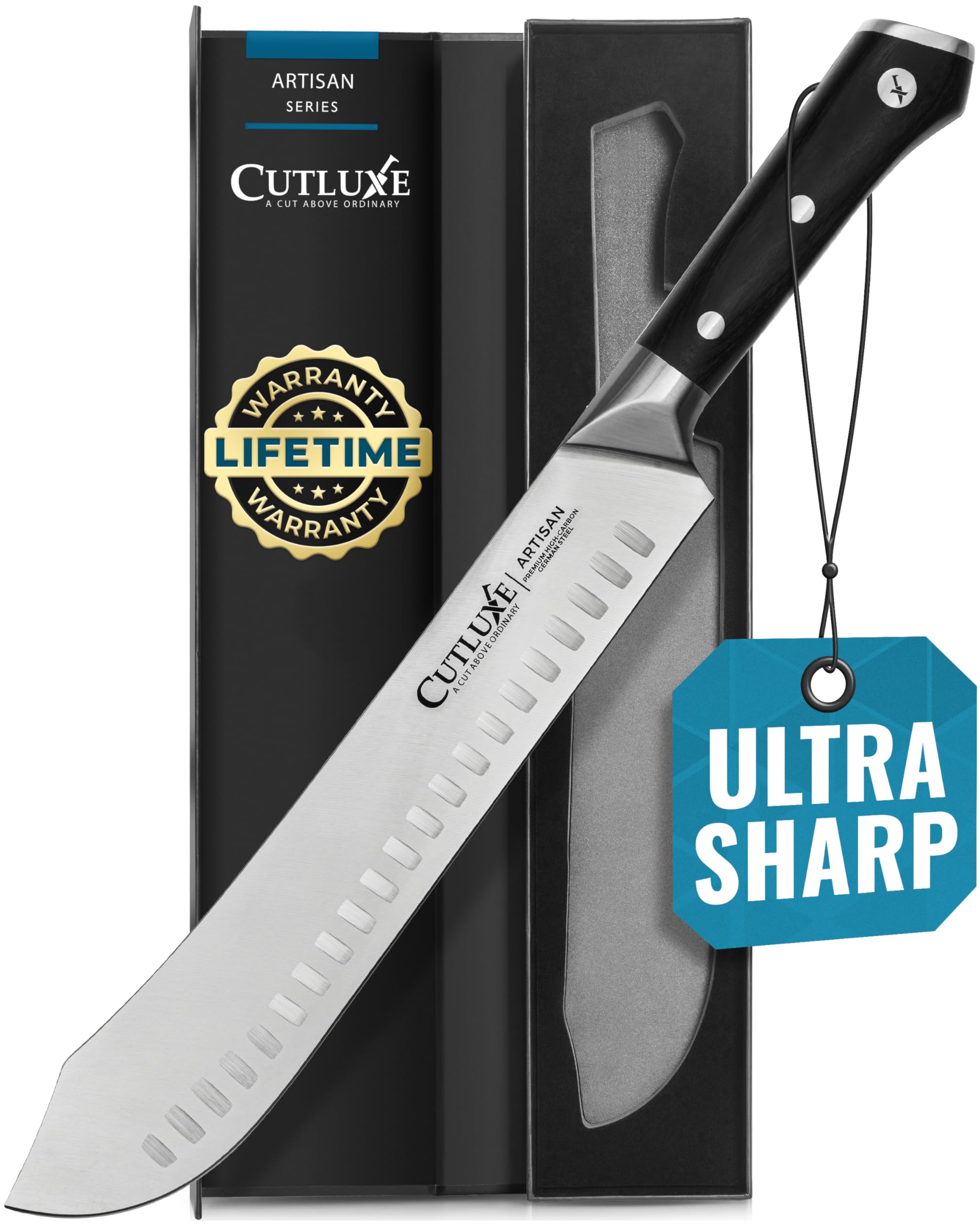 Cutluxe bullnose knife 10in front view for precise carving and clean cuts