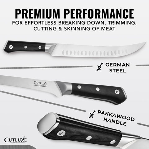Cutluxe boning knife, 6in blade ideal for deboning and trimming.