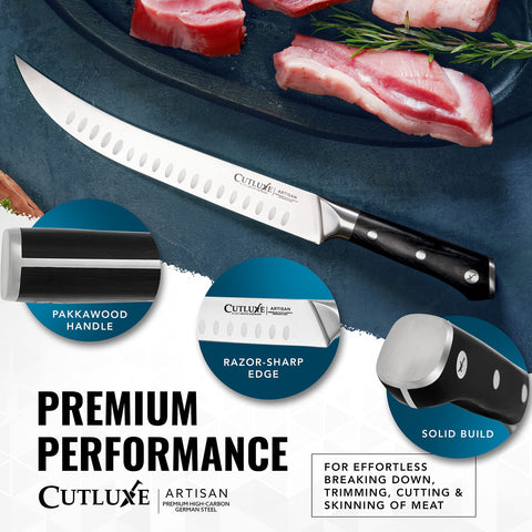 Cutluxe kitchen setting shows versatile use for roasts and prep.