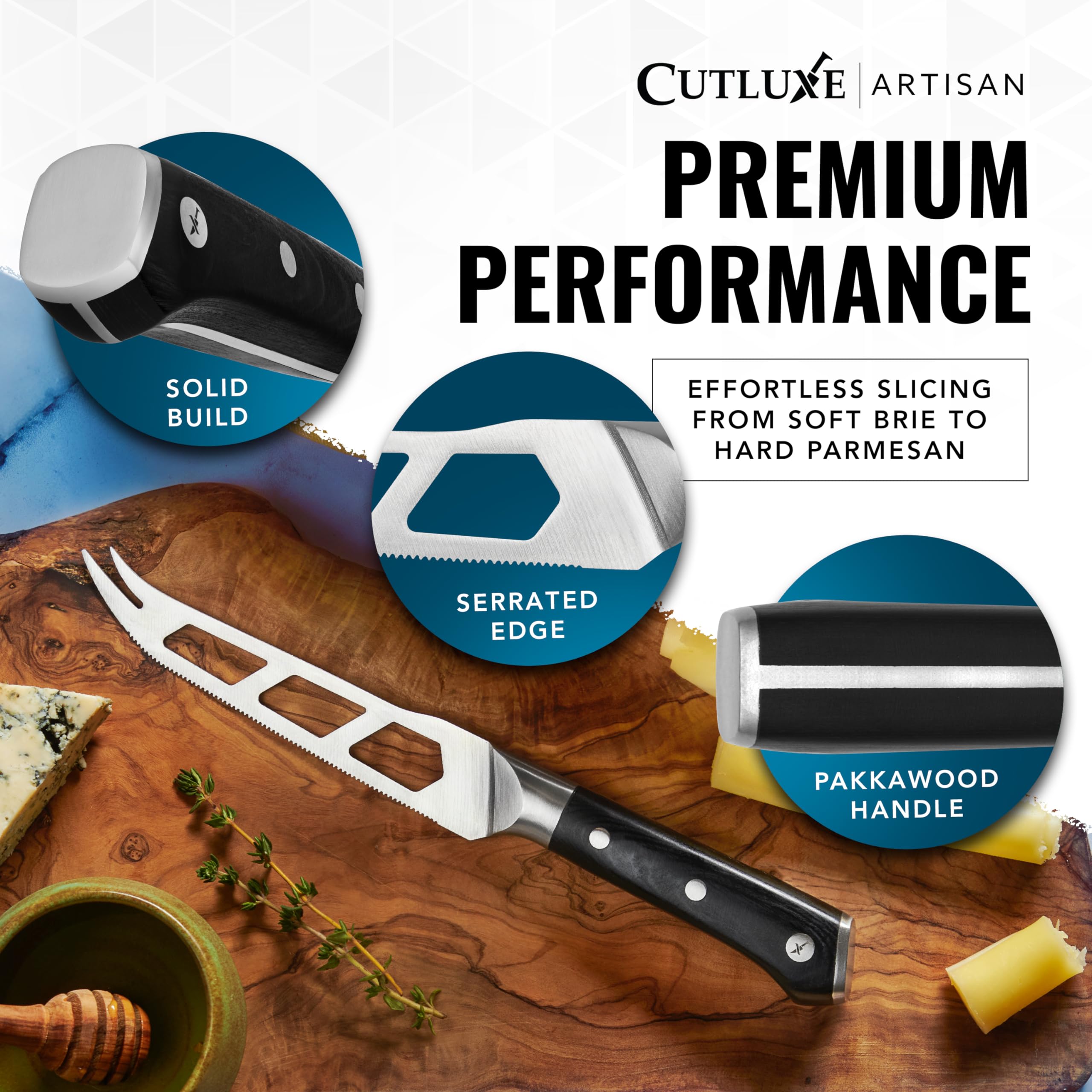 Cutluxe cheese knife Artisan Series for everyday kitchen tasks.