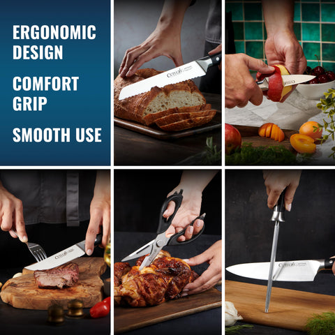 Cutluxe 8-inch chef knife in action for precise slicing