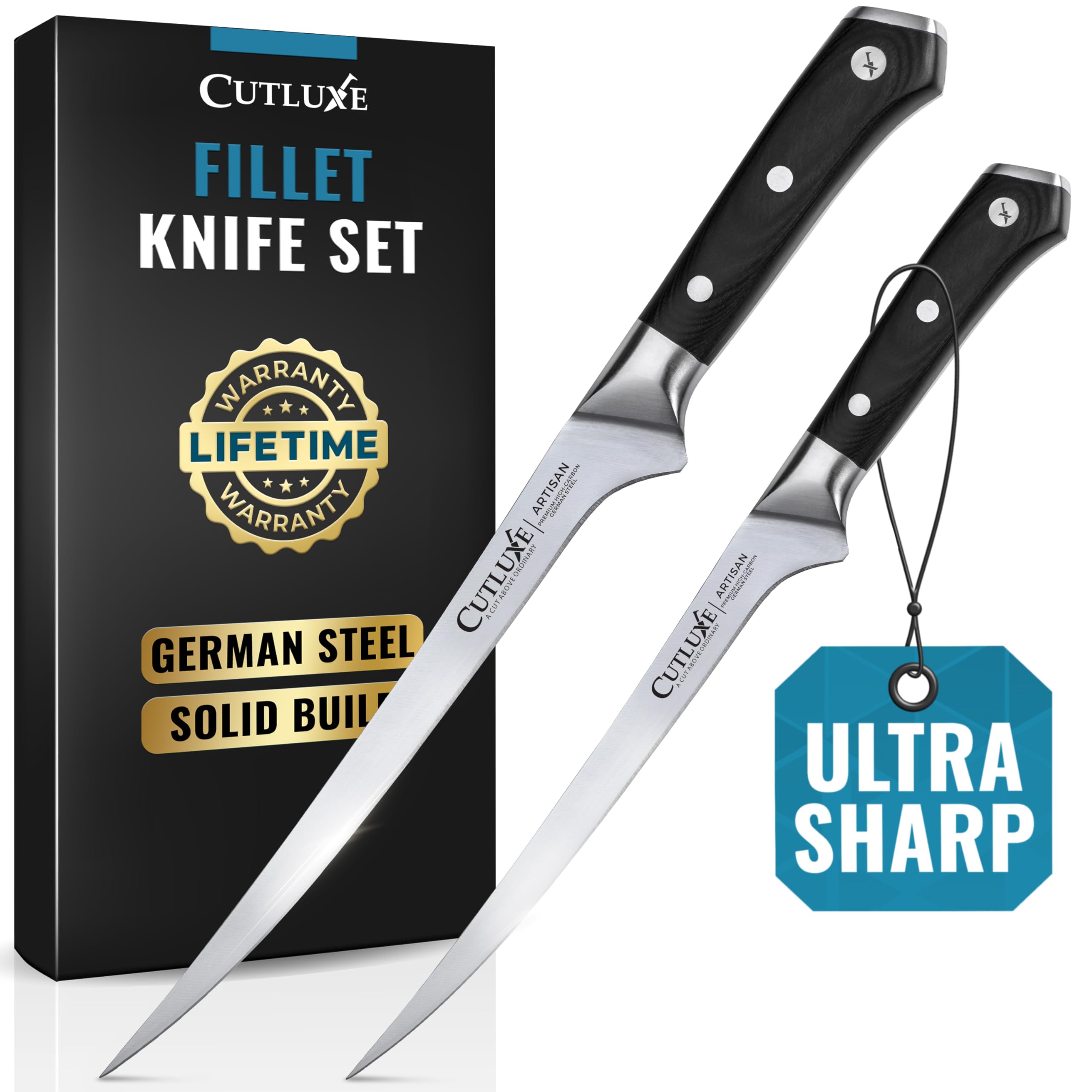 Cutluxe fillet knife 7-inch full tang in action for precise fish filleting