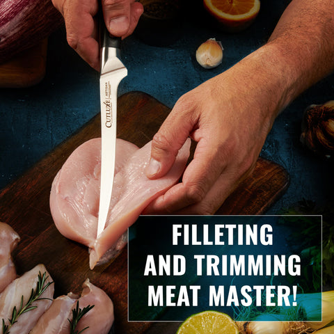 Cutluxe full tang design delivers balanced control during prep