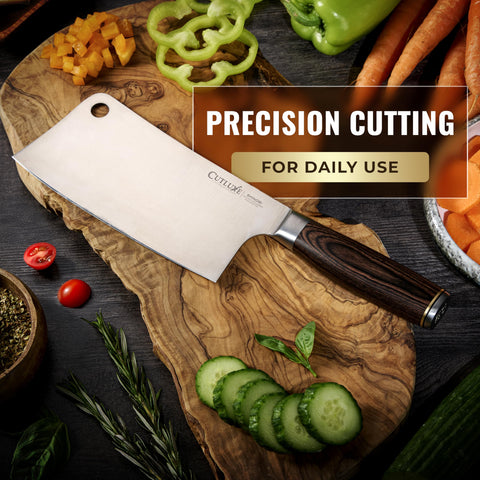 Cutluxe full tang balance held firmly for steady cutting