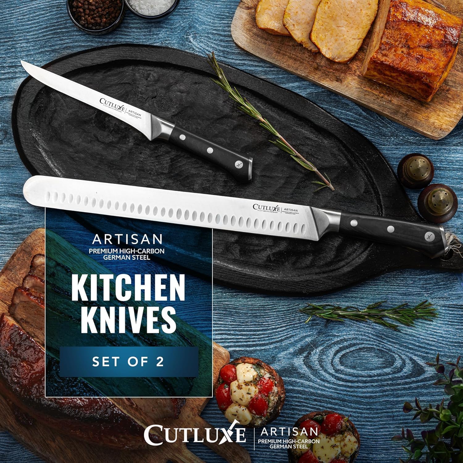 Cutluxe full-tang ergonomic handle for comfortable control.