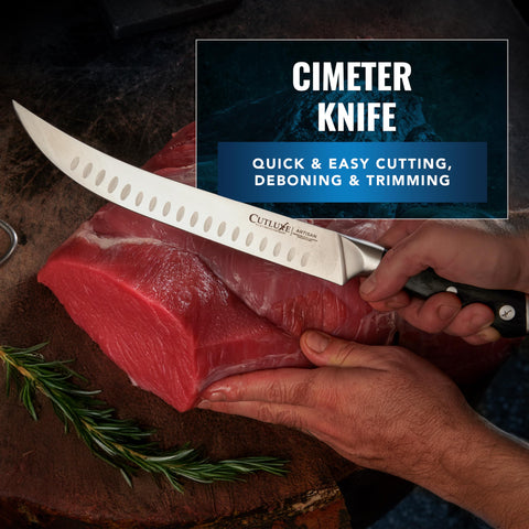 Cutluxe full tang ergonomic handle showcases balanced control.