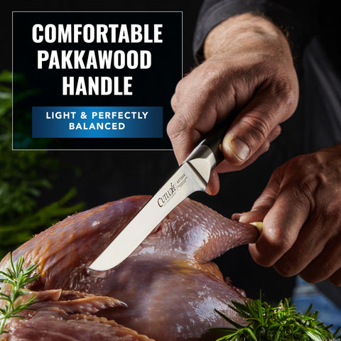Cutluxe full-tang ergonomic handle for comfortable, controlled slicing.